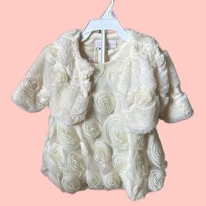 Off-white floral dress w/ cardigan and bloomer - 12 mo